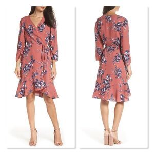 Charles Henry Ruched Sleeve Wrap Dress
